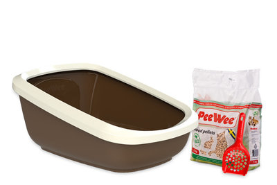 Peewee extra grote open kattenbak EcoGranda bruin / ivoor