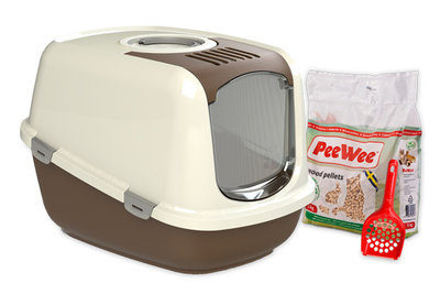 Peewee extra grote kattenbak EcoDome bruin / ivoor